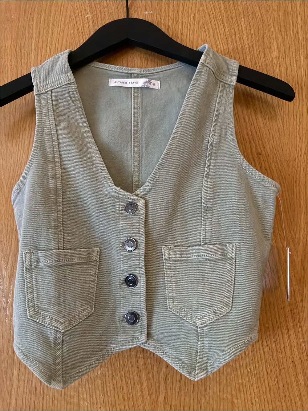 Altar'd State Girls' Sage Green Button Front Vest